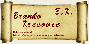 Branko Kresović vizit kartica
